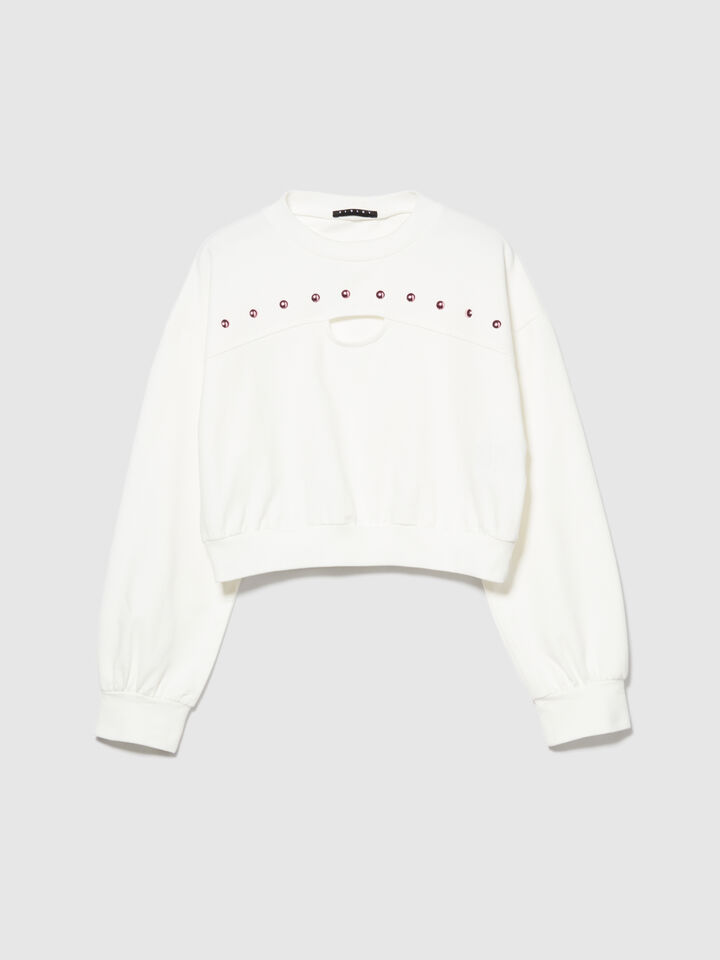 Cropped sweatshirt with studs - girls' knitwear - White | Sisley Young image number 2